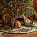 Golden Puppy Sleeping in the Tree Hollow Christmas Tree Skirt