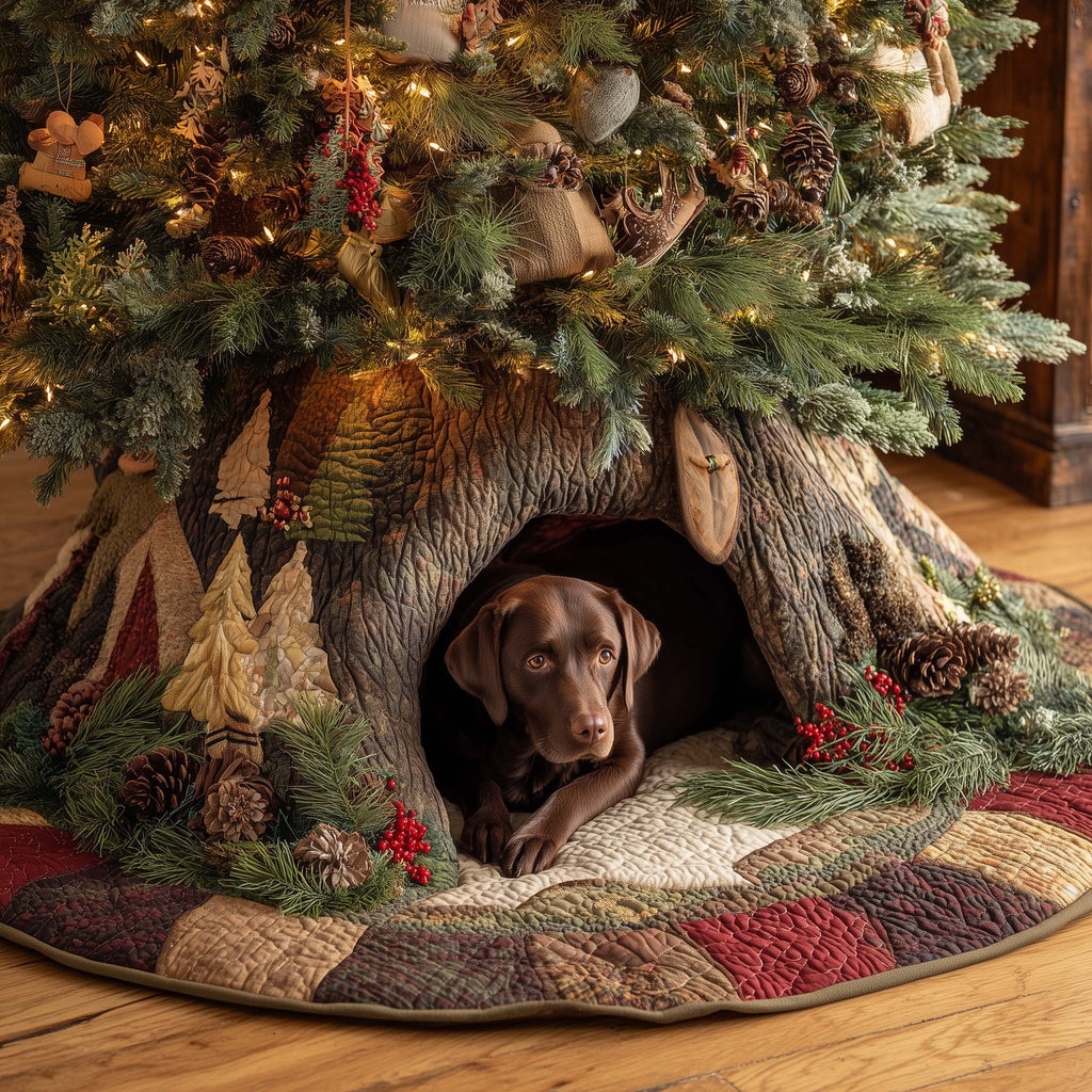 Chocolate Labrador in the Tree Den Christmas Tree Skirt