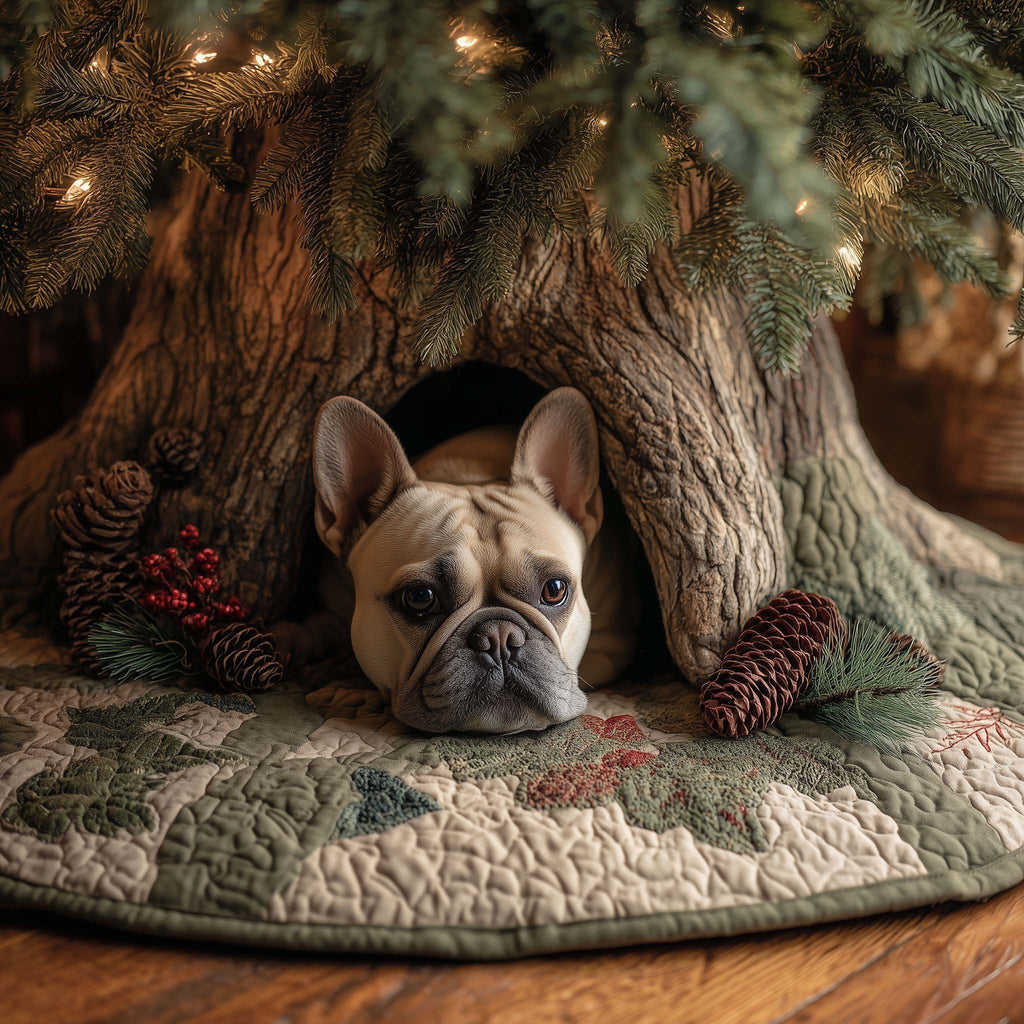 French Bulldog in a Tree Hollow Christmas Tree Skirt