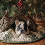 Black and White Frenchie on Cream Christmas Tree Skirt