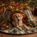 Golden Retriever on a Woodland Quilt Christmas Tree Skirt