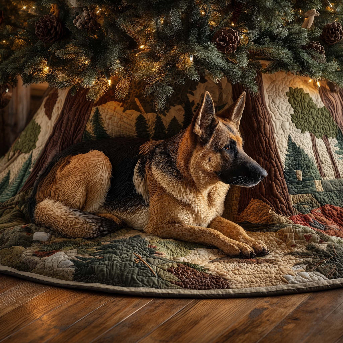 German Shepherd on Green Moss Christmas Tree Skirt