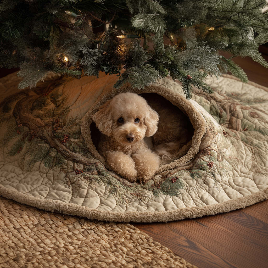 Apricot Poodle on Cream Quilt Christmas Tree Skirt
