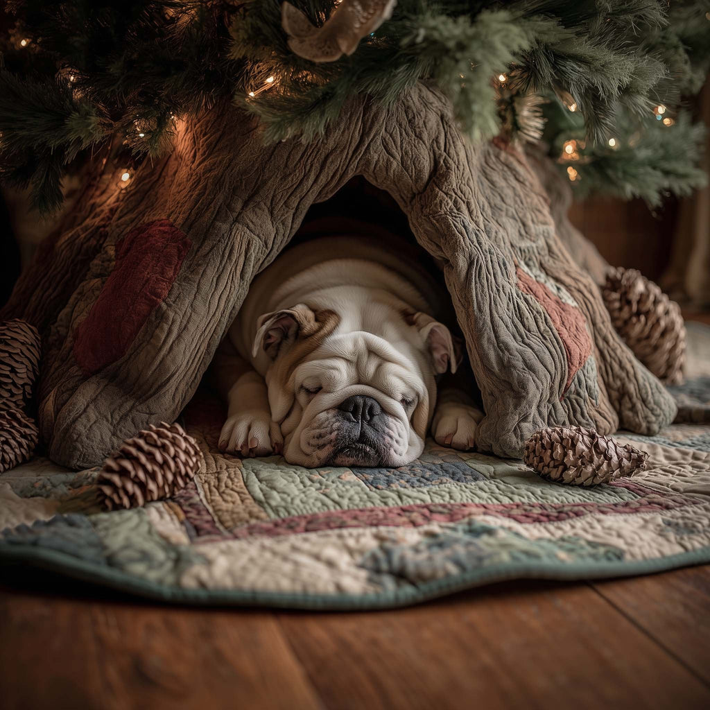 Bulldog Asleep in the Hollow Christmas Tree Skirt