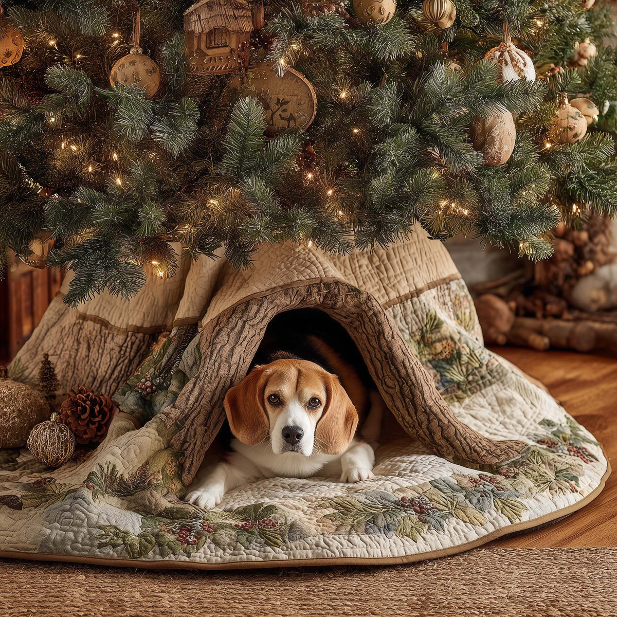 Beagle Hidden Cave Christmas Tree Skirt