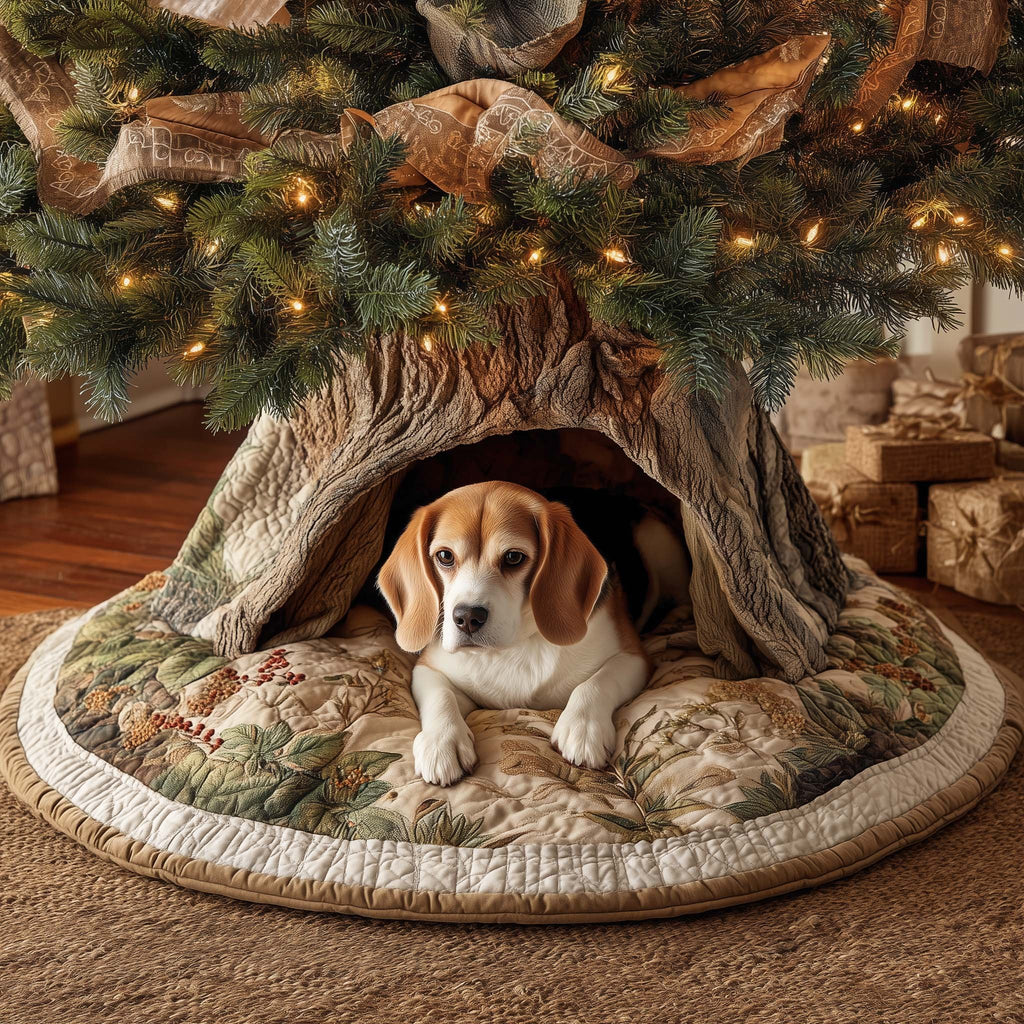 Beagle Resting on Sage Green Quilt Christmas Tree Skirt