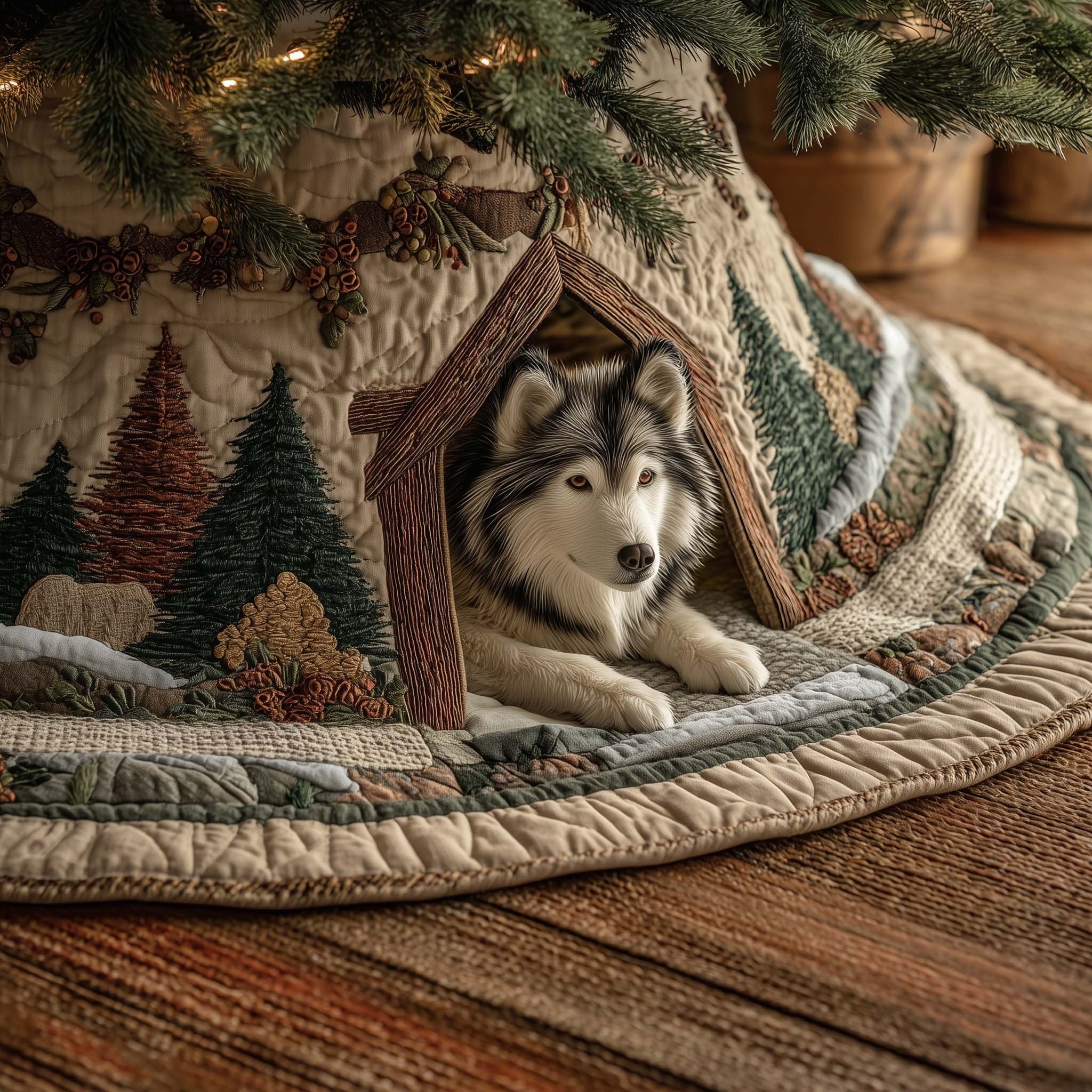Holiday Husky Spirit Christmas Tree Skirt