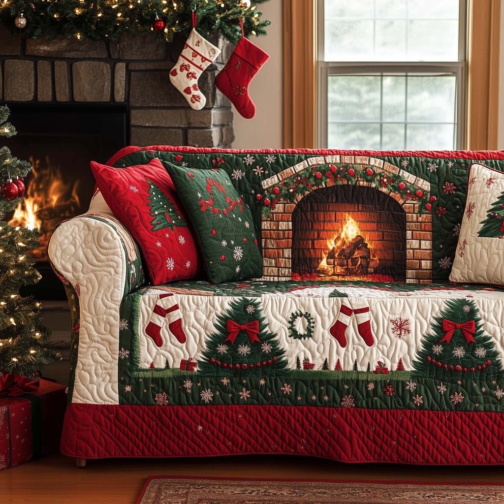 Fireplace with Hanging Stockings Sofa Cover