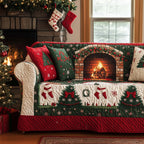 Fireplace with Hanging Stockings Sofa Cover