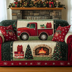 Red Truck Beside the Warm Hearth Sofa Cover