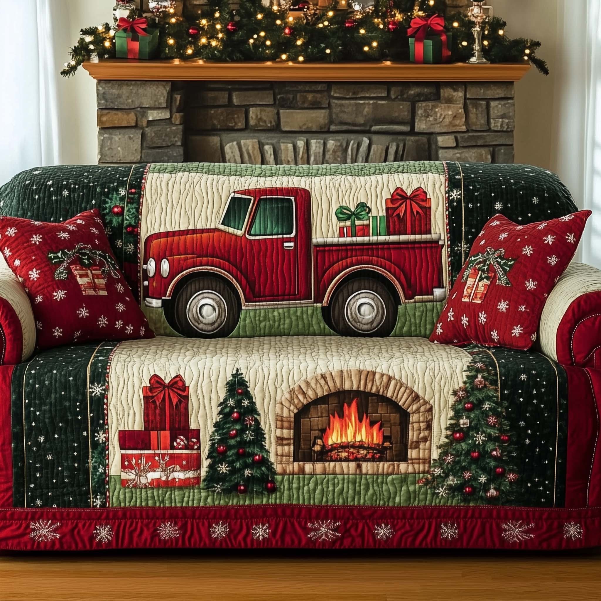 Red Truck Beside the Warm Hearth Sofa Cover