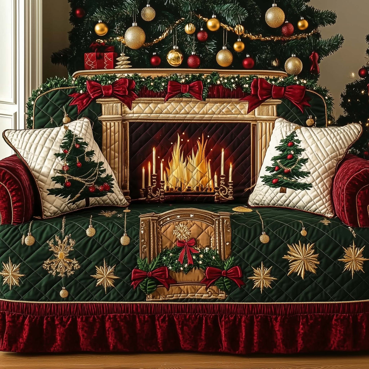 Golden Hearth on Deep Green Sofa Cover