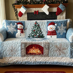 Snowmen Beside the Blue Hearth Sofa Cover