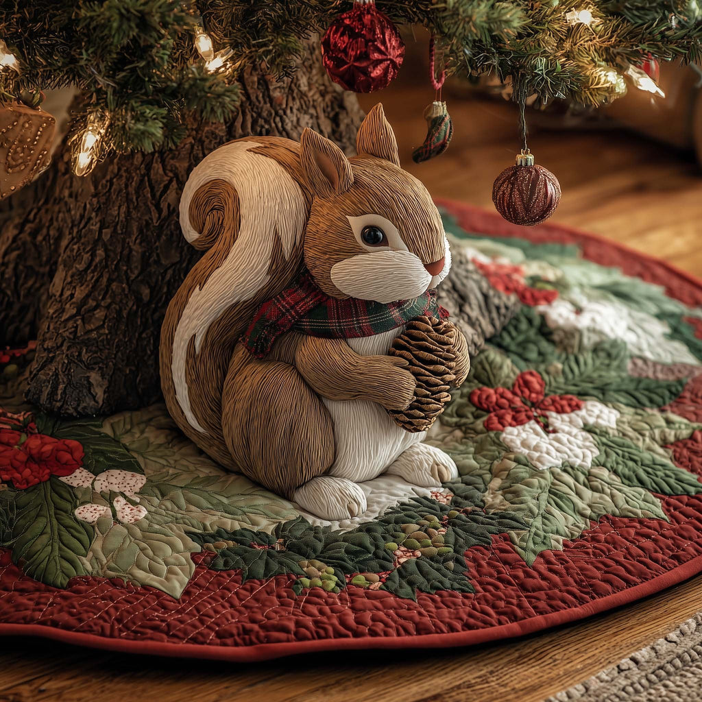 Squirrel with an Acorn by the Tree Christmas Tree Skirt