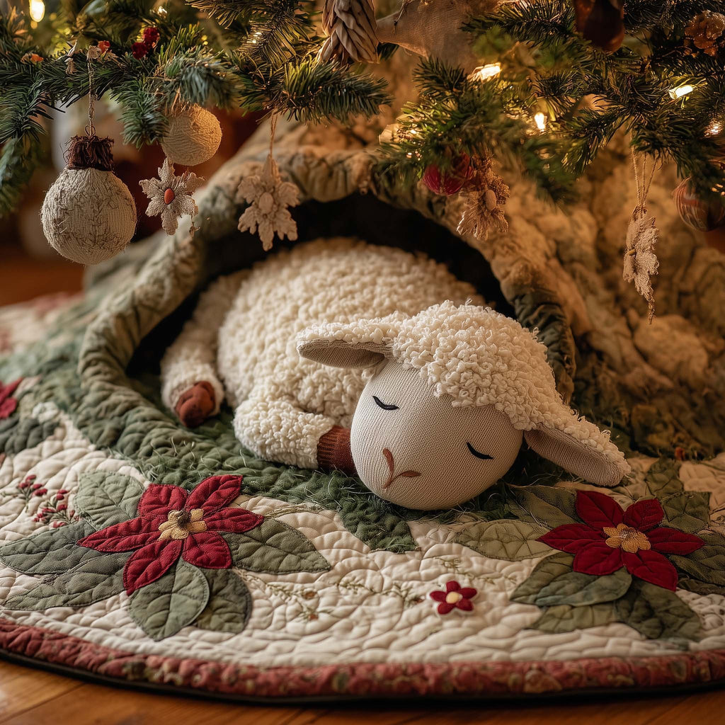 Lamb Sleeping in the Green Hollow Christmas Tree Skirt