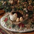 Hen Family in the Poinsettia Nook Christmas Tree Skirt