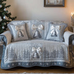 Silver Bells on Frosted Blue Sofa Cover