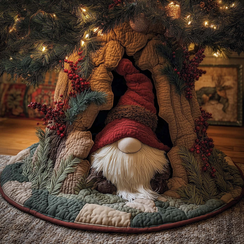 Gnome in a Tall Red Hat Christmas Tree Skirt