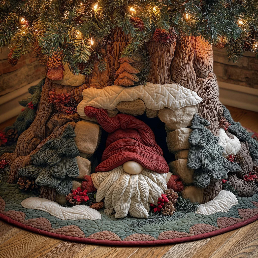 Gnome Under the Red Mushroom Cap Christmas Tree Skirt