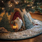 Gnome Holding the Glowing Lantern Christmas Tree Skirt