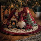 Cozy Gnome By Fireplace Christmas Tree Skirt
