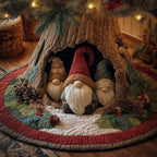 Gnomes in a Cozy Snow Cave Christmas Tree Skirt