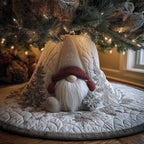 Gnome in White Beside the Snowy Tree Christmas Tree Skirt