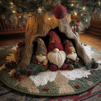 Gnomes in Red Hats with Berries Christmas Tree Skirt