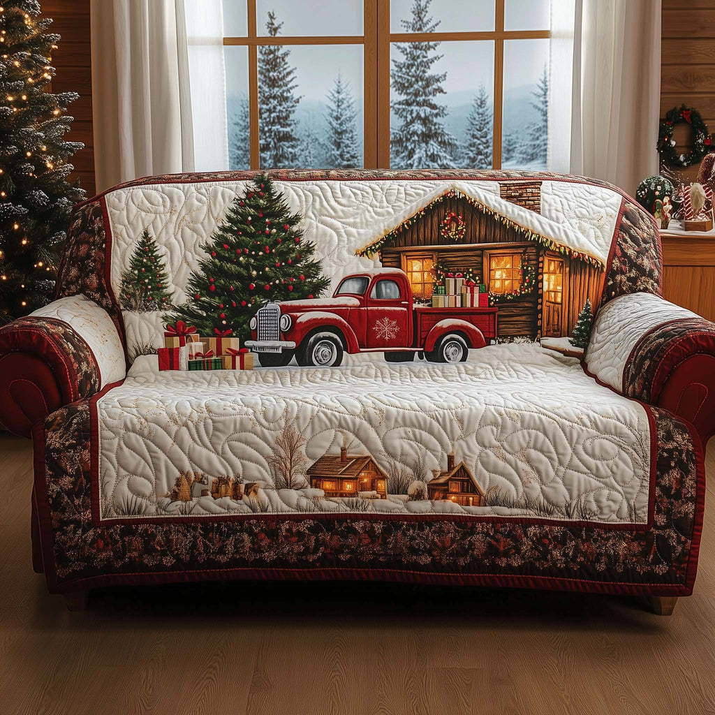 Red Truck at the Log Cabin Sofa Cover