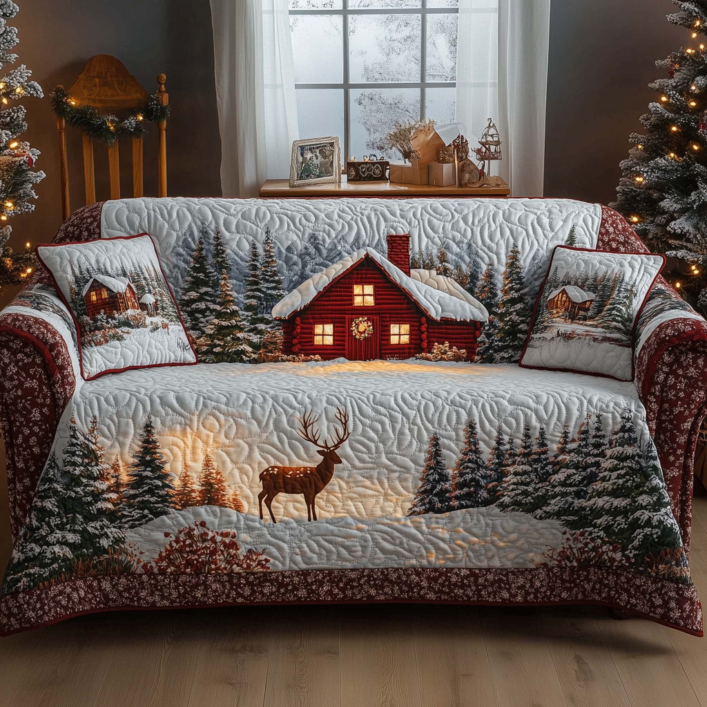 Red House Among Snowy Pines Sofa Cover