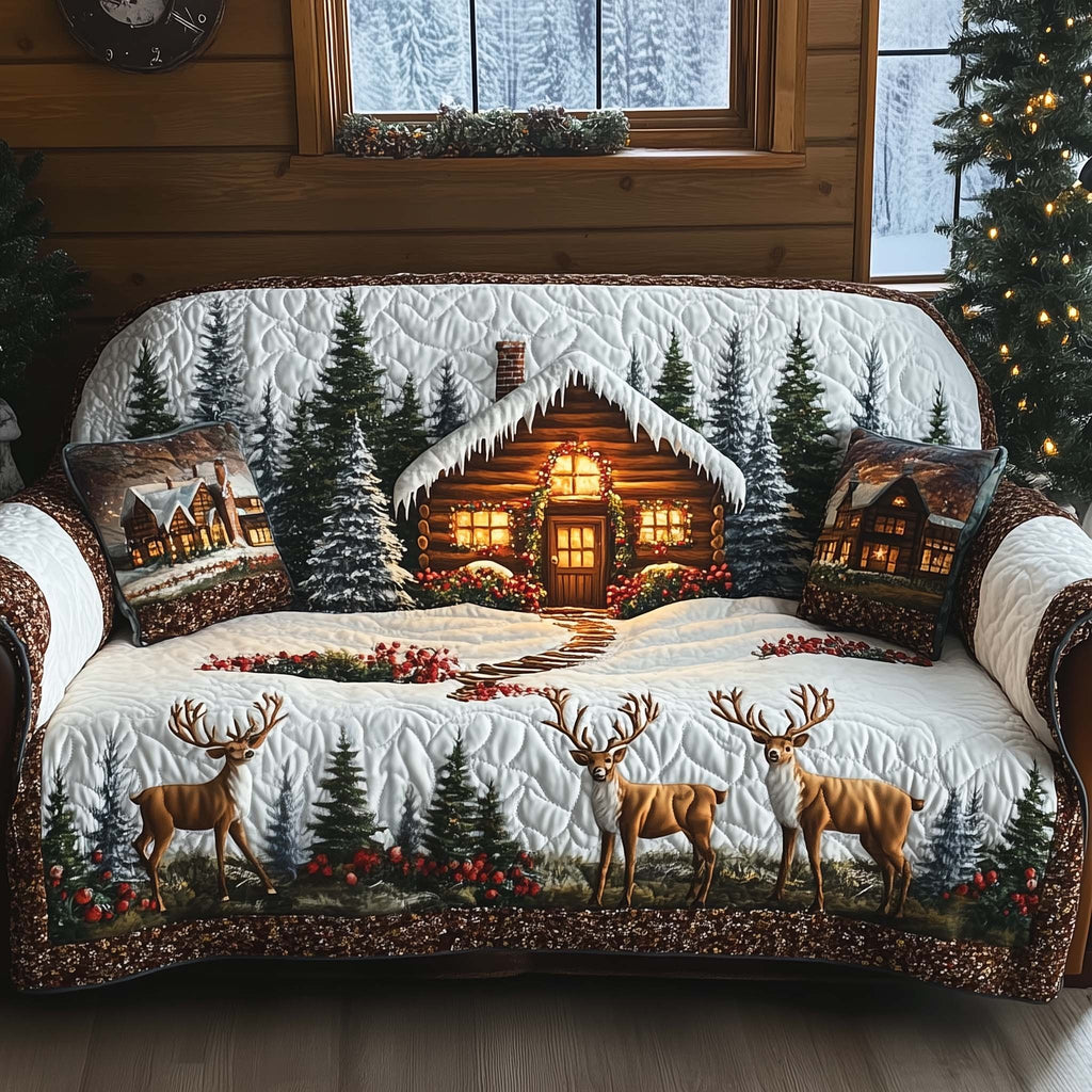 Cabin with Three Grazing Deer Sofa Cover