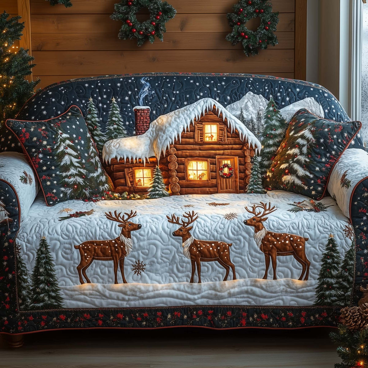 Cabin Above the Reindeer Row Sofa Cover