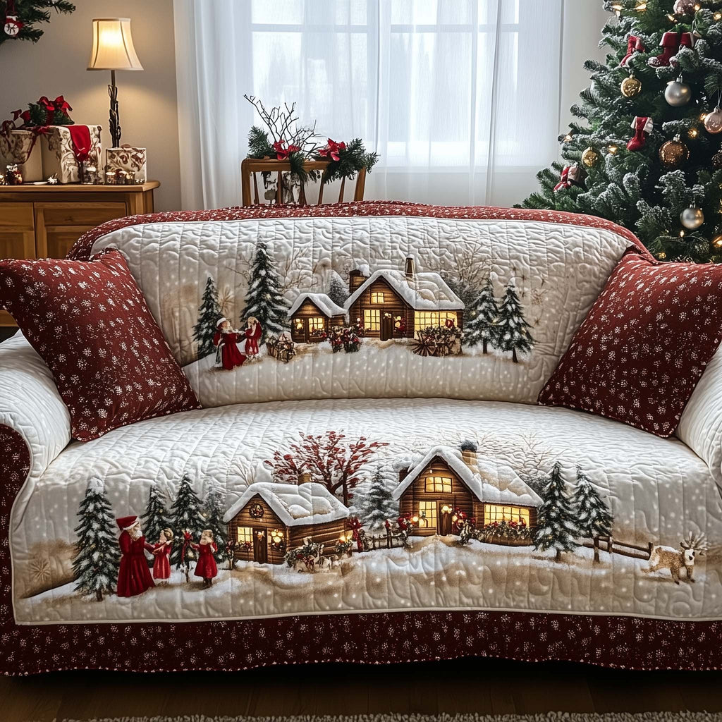 Snowy Cottage and Carolers Sofa Cover