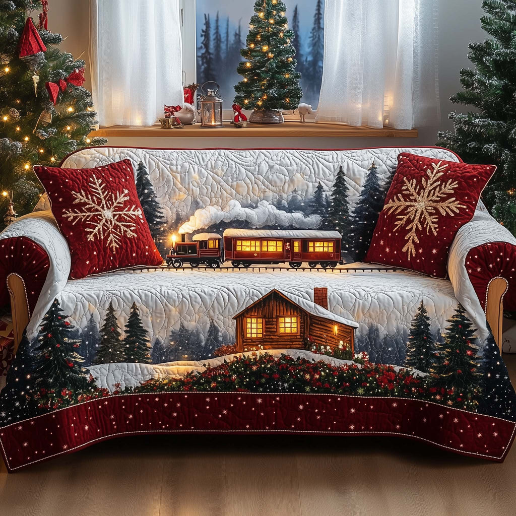 Cabin and Passing Winter Train Sofa Cover