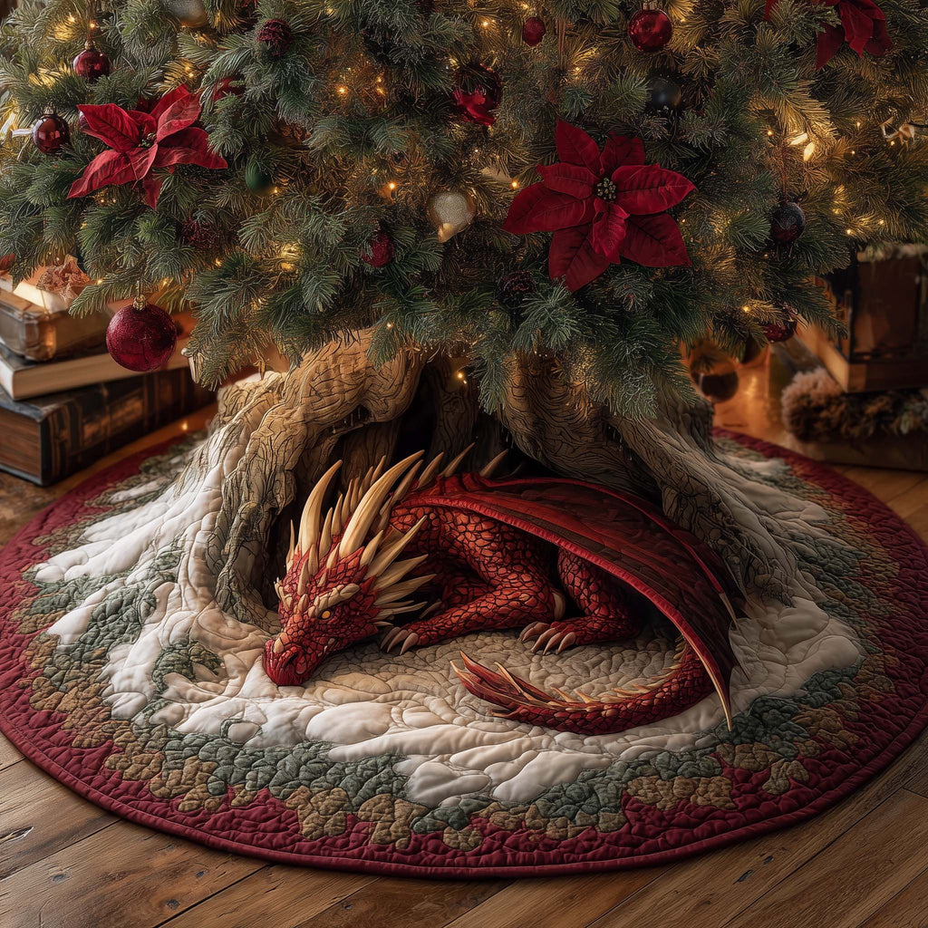 Sleeping Red Dragon in the Den Christmas Tree Skirt