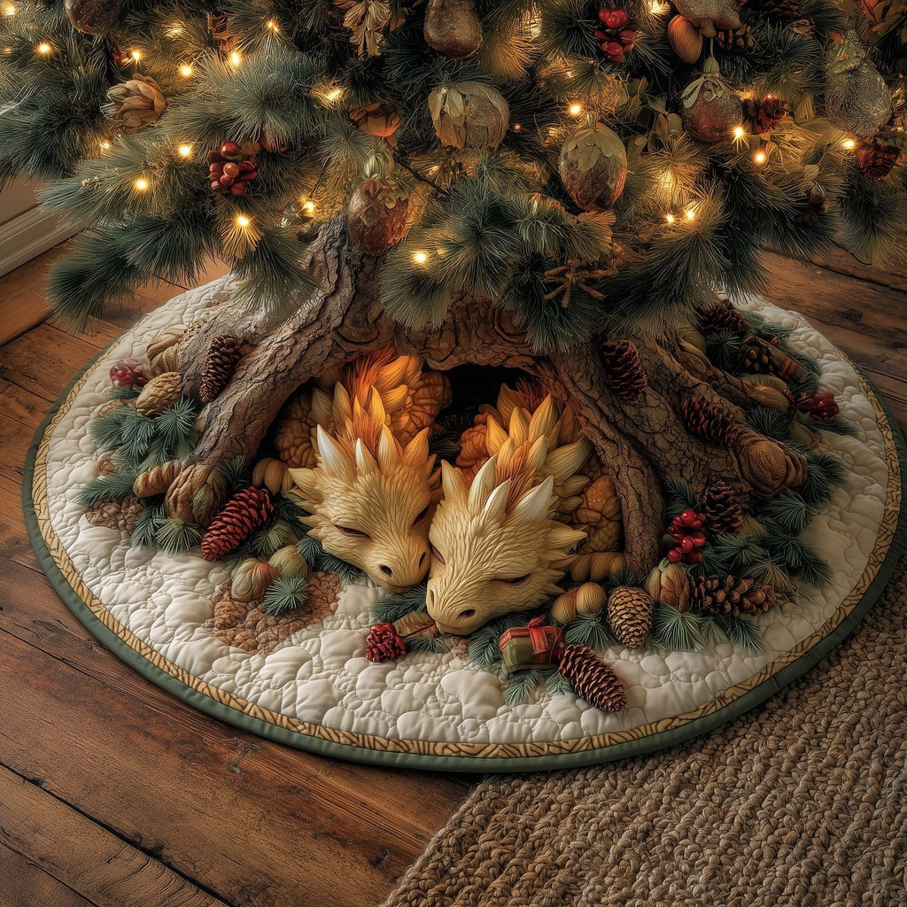 Two Foxes Sleeping in a Log Christmas Tree Skirt
