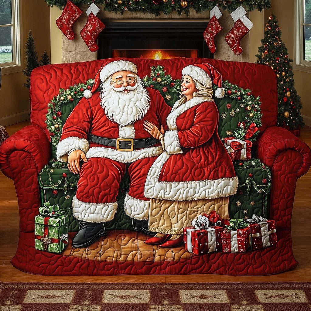 Santa and Mrs Claus on Green Sofa Cover
