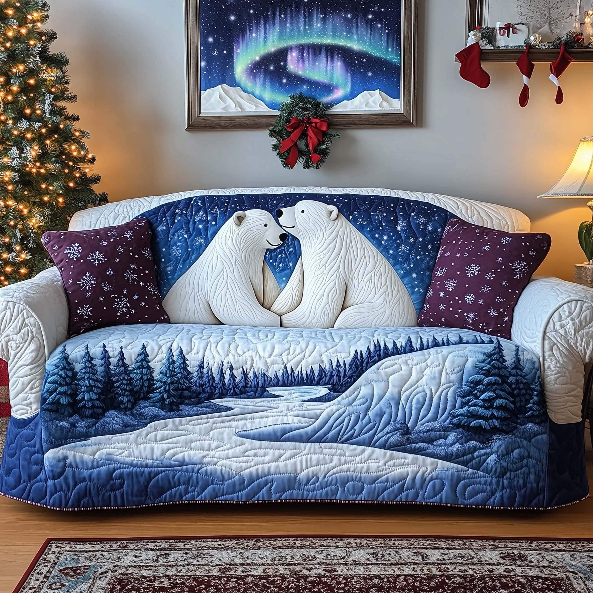 Polar Bears Hugging in the Snow Sofa Cover