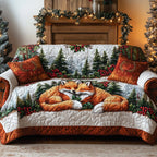 Curled Fox Among Red Berries Sofa Cover