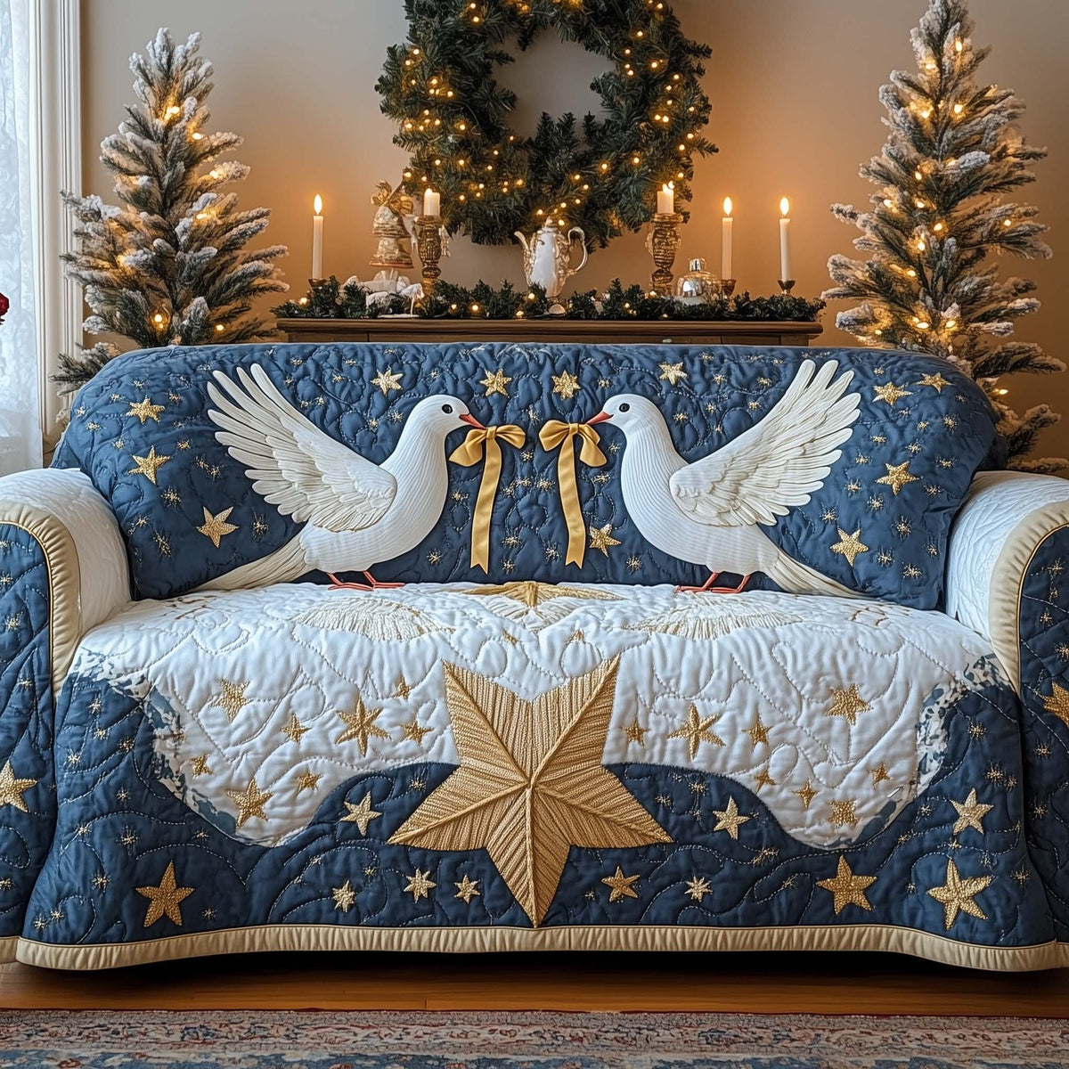 White Doves and the Golden Star Sofa Cover