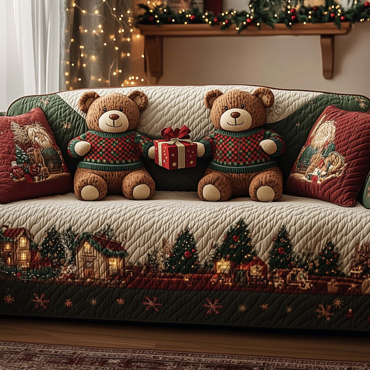 Teddy Bears with Gifts by the Cabin Sofa Cover