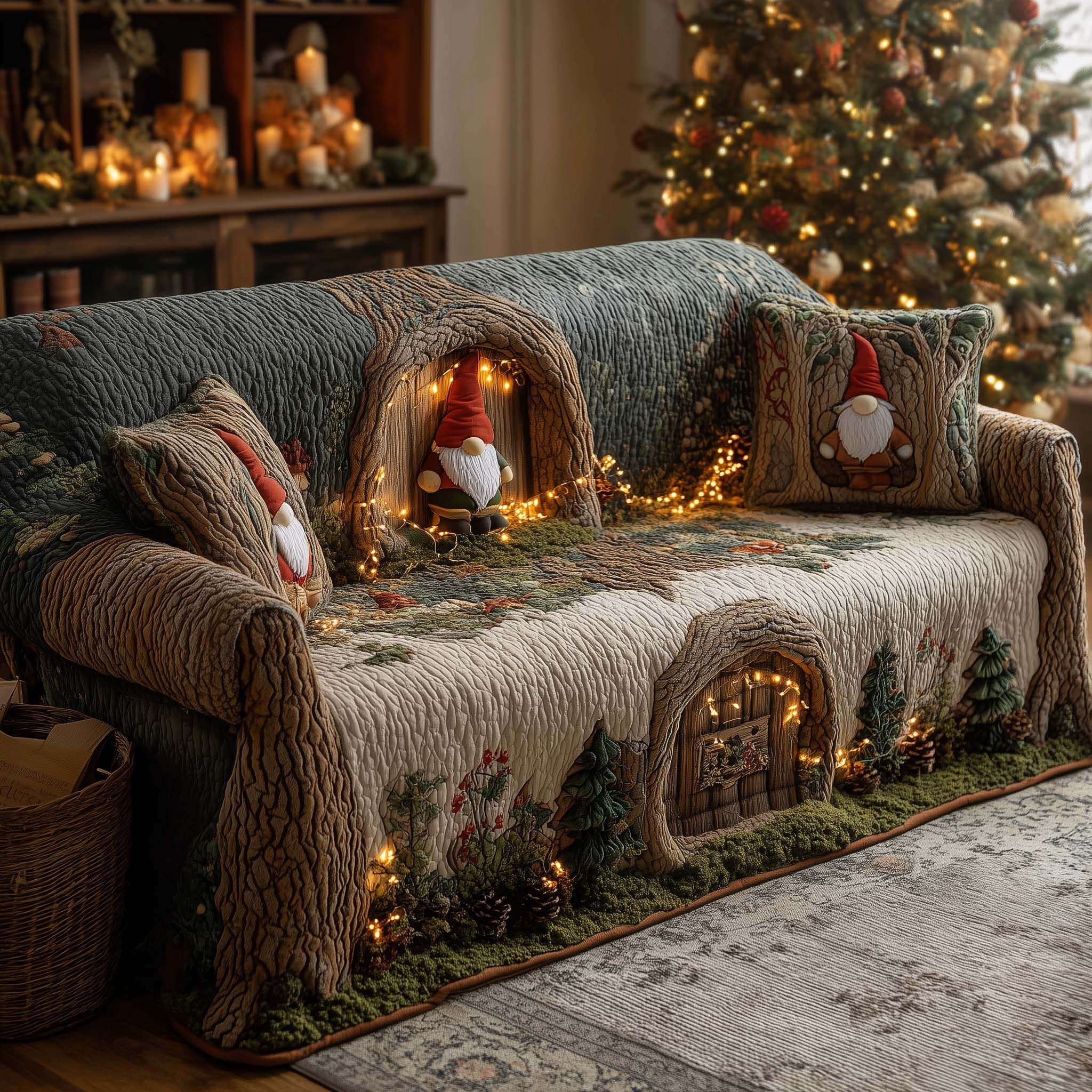 Gnome Burrows with Warm Lights Sofa Cover