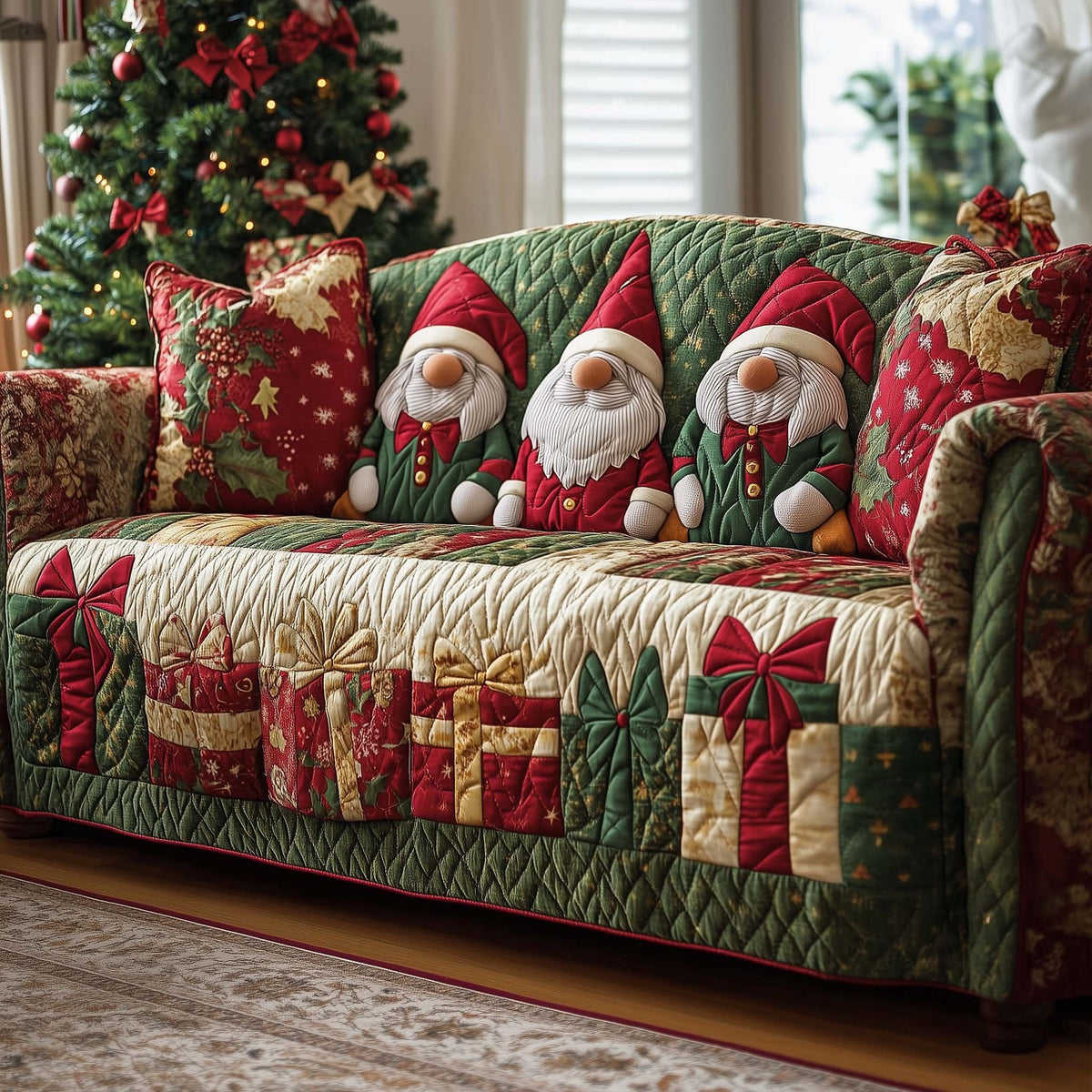 Gnomes with Wrapped Gifts Sofa Cover