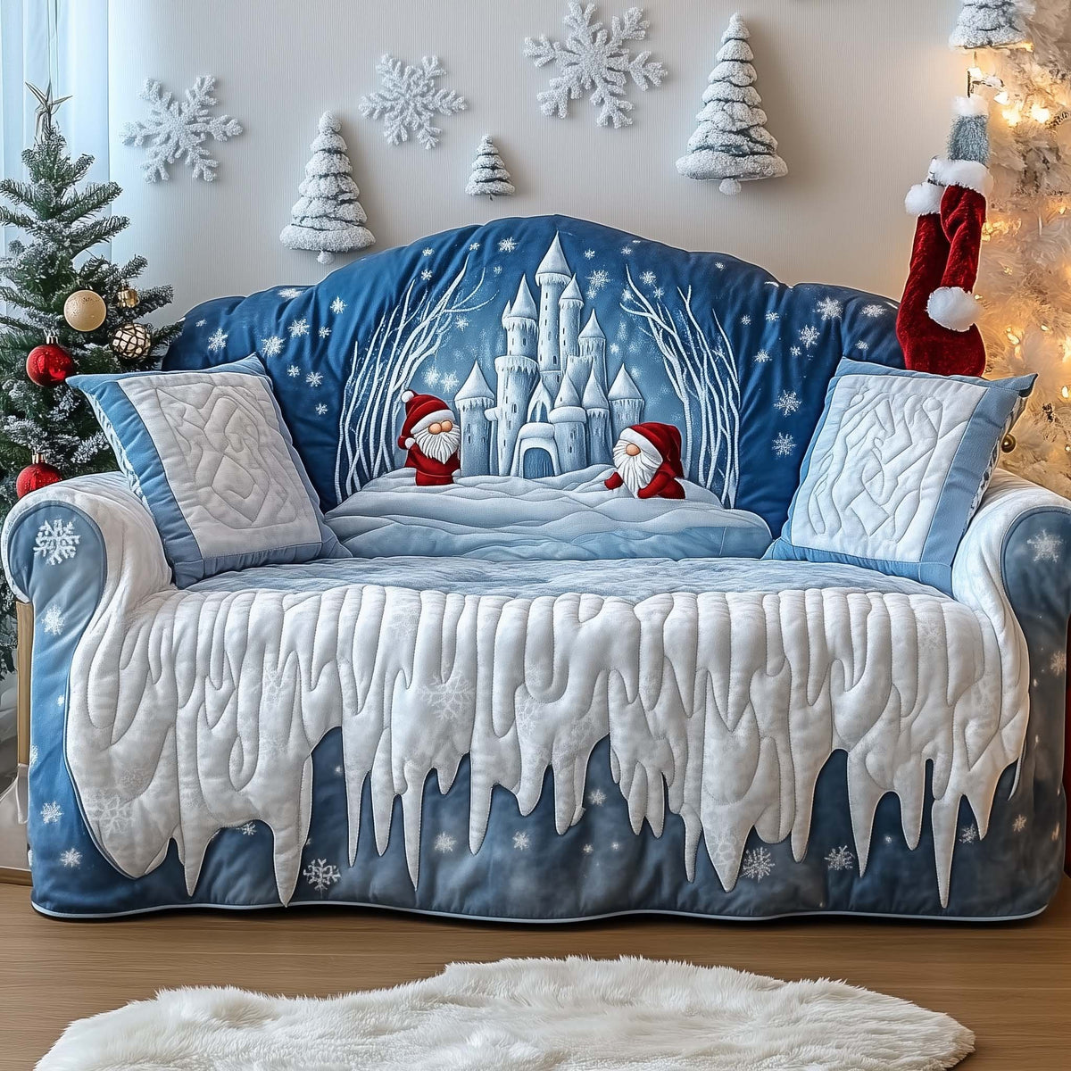 Gnomes at the Frozen Ice Castle Sofa Cover
