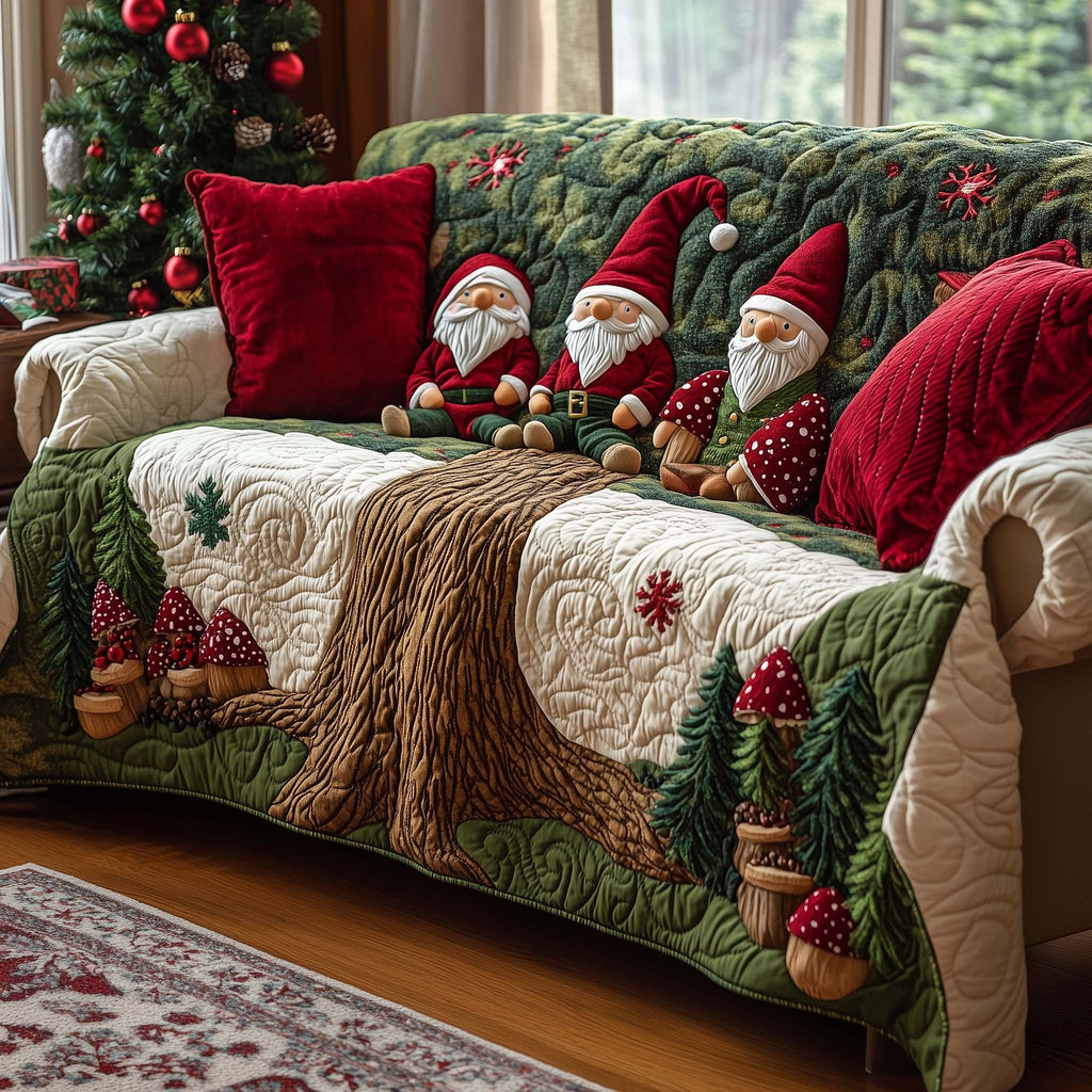 Gnomes on the Mushroom Log Sofa Cover