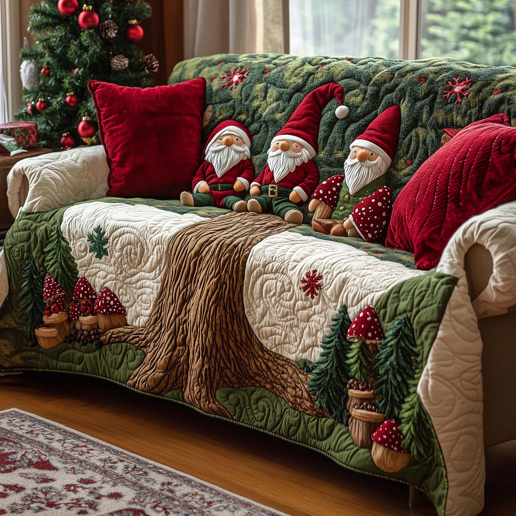 Gnomes on the Mushroom Log Sofa Cover