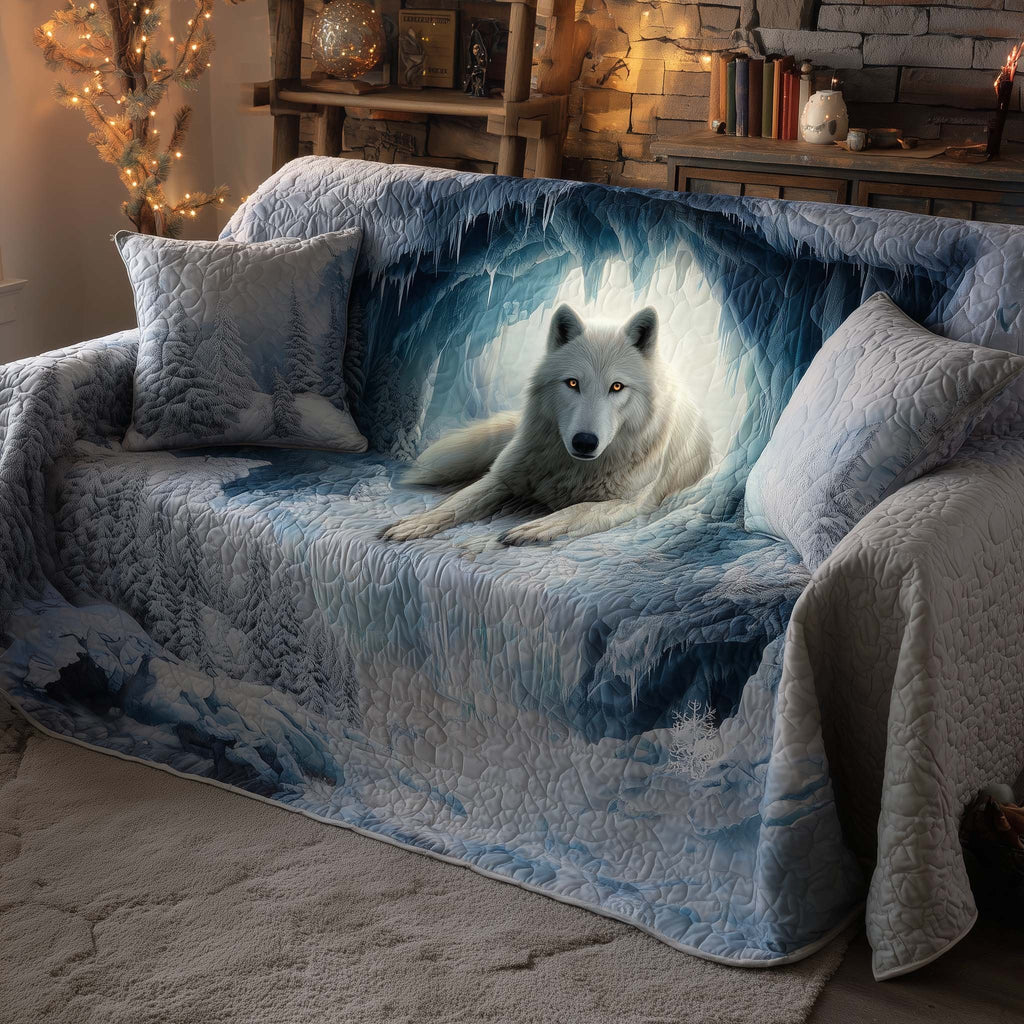 White Wolf Resting in Snow Sofa Cover