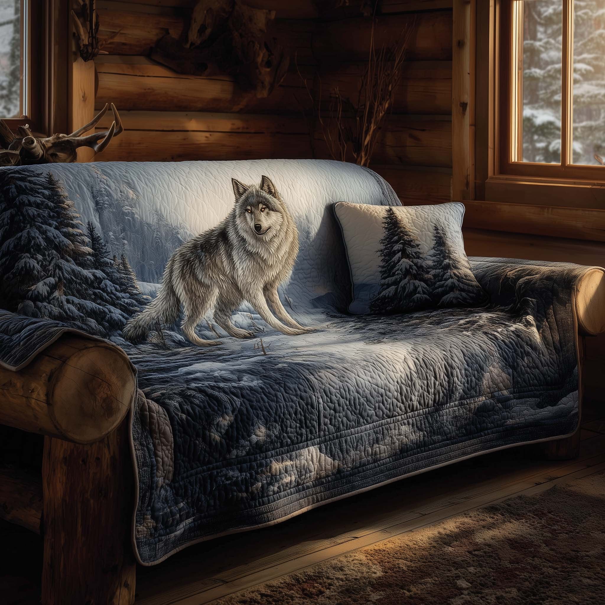 Grey Wolf on the Snowy Ridge Sofa Cover