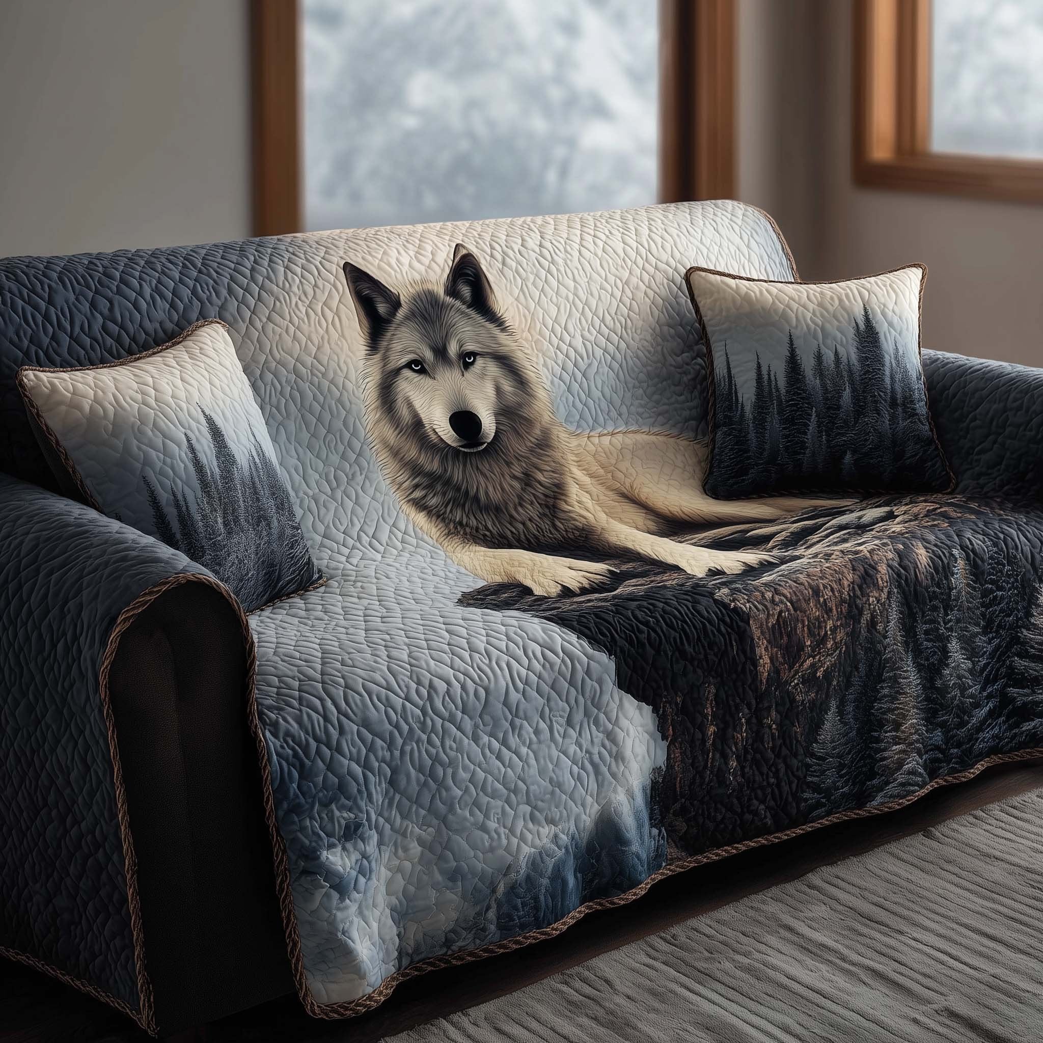 Wolf Resting on the Grey Rocks Sofa Cover