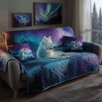 White Wolf Under the Aurora Sofa Cover